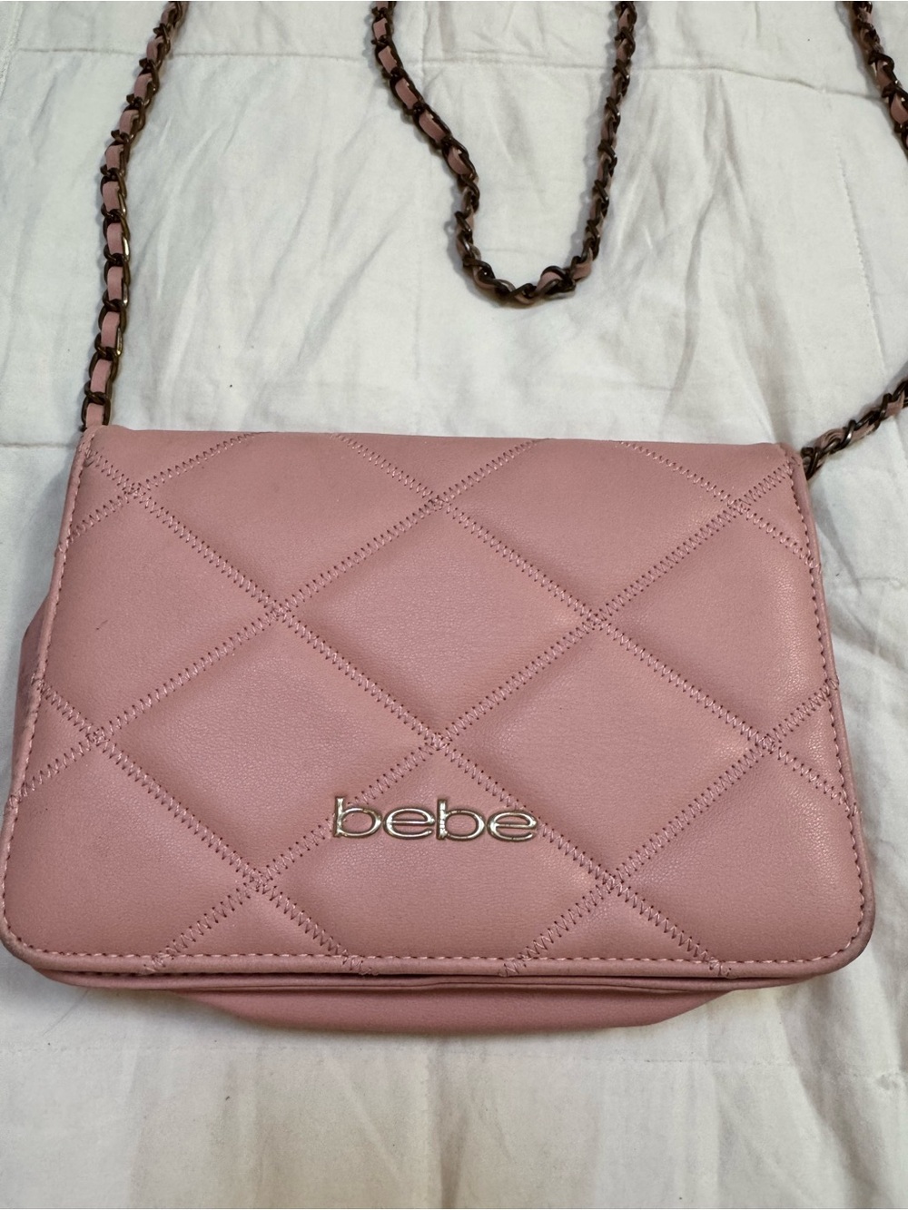 bebe Barbie Pink Quilted Crossbody Wallet on Chain Purse - Blush Pink